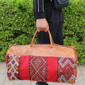GROSSHANDEL: Boho-Leder-Reise-Wochenendtasche, Kelim-Reisetasche, Seesack, Teppich, Teppichdesign, Vintage-Teppich, stylische Handtasche, Reisetasche.