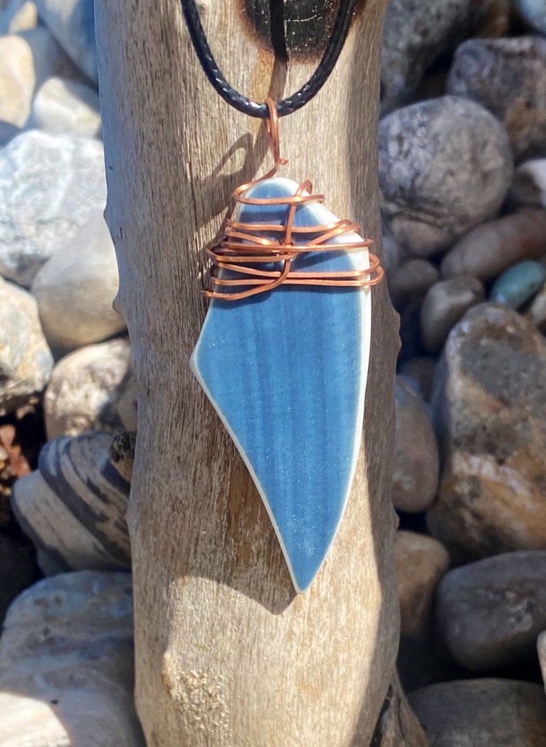 ocean jewellery beach jewellery, Copper Wire wrapped rare piece of genuine ocean China pendant necklace seaglass jewellery
