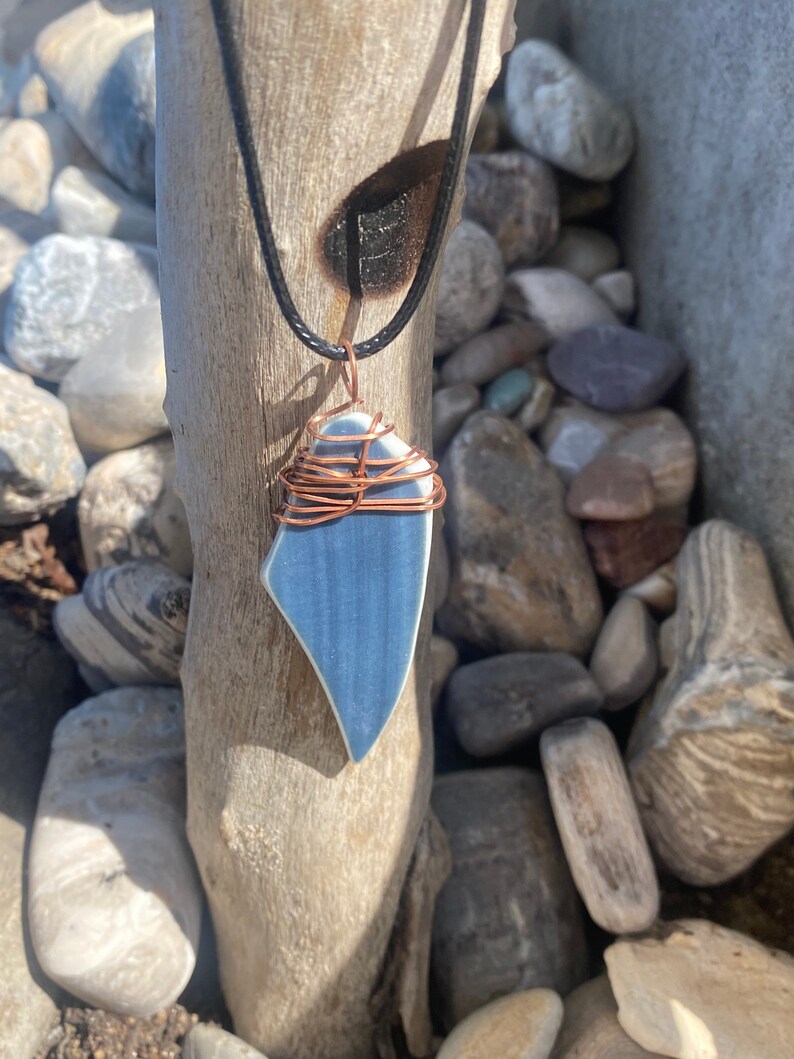 ocean jewellery beach jewellery, Copper Wire wrapped rare piece of genuine ocean China pendant necklace seaglass jewellery