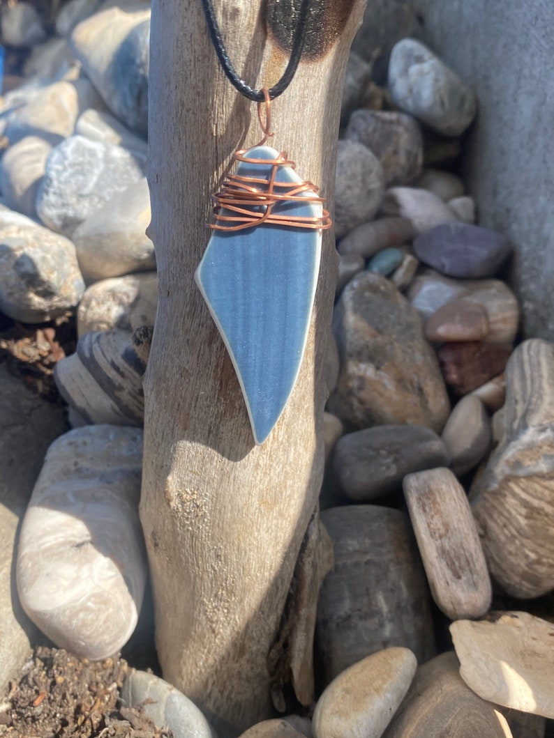 ocean jewellery beach jewellery, Copper Wire wrapped rare piece of genuine ocean China pendant necklace seaglass jewellery