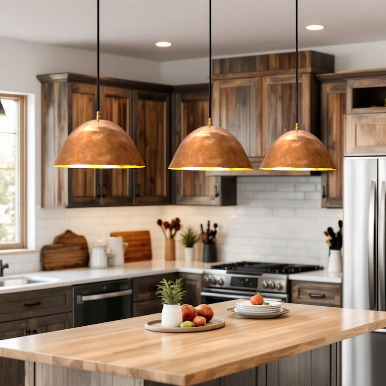 Set of Copper Pendant Light, Vintage Patina Pendant Lights, Kitchen ...