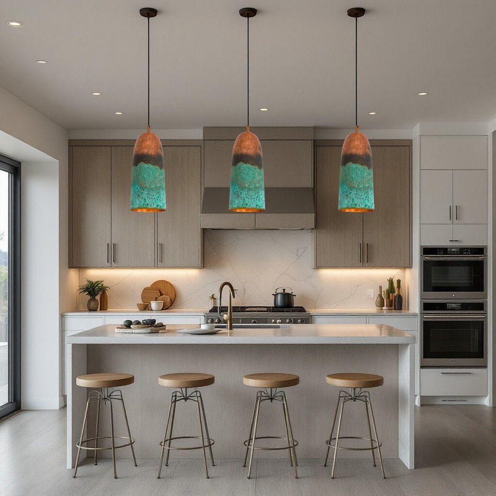 Handmade Green Patina Copper Pendant Lights