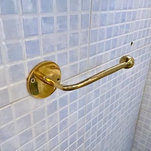 Suporte para toalhas de papel de latão sem laca feito à mão - Barra de toalhas de fazenda, suporte para papel higiênico, conjunto de ferragens para banheiro e cozinha