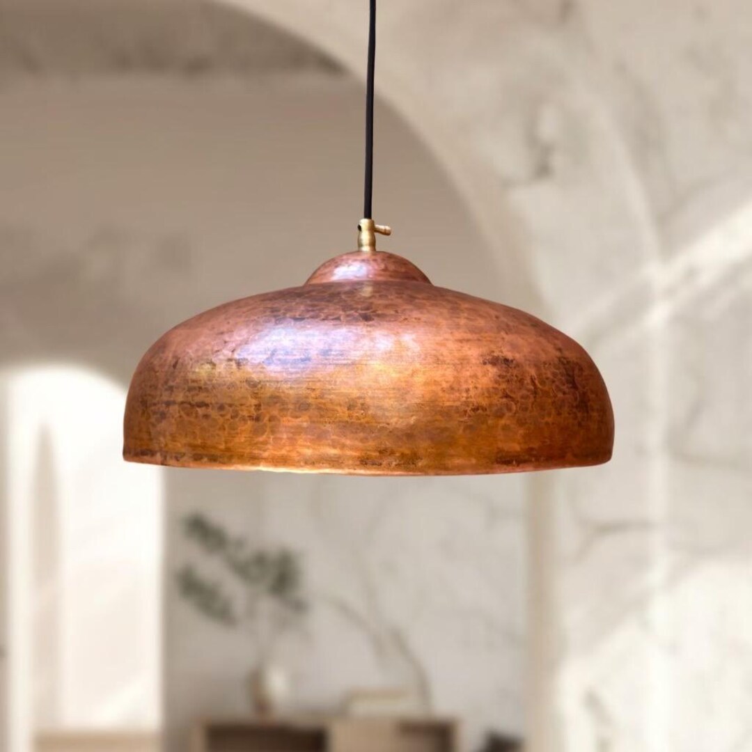 Curated visual reference: Picture Idea: Handmade Copper Pendant Light Industrial Dome Kitchen Island Lighting Rustic