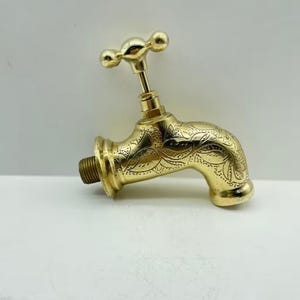 Engraved Brass Bathtub Tap - Handmade Spigot Faucet - Heavy Brass Faucet - wall garden tap