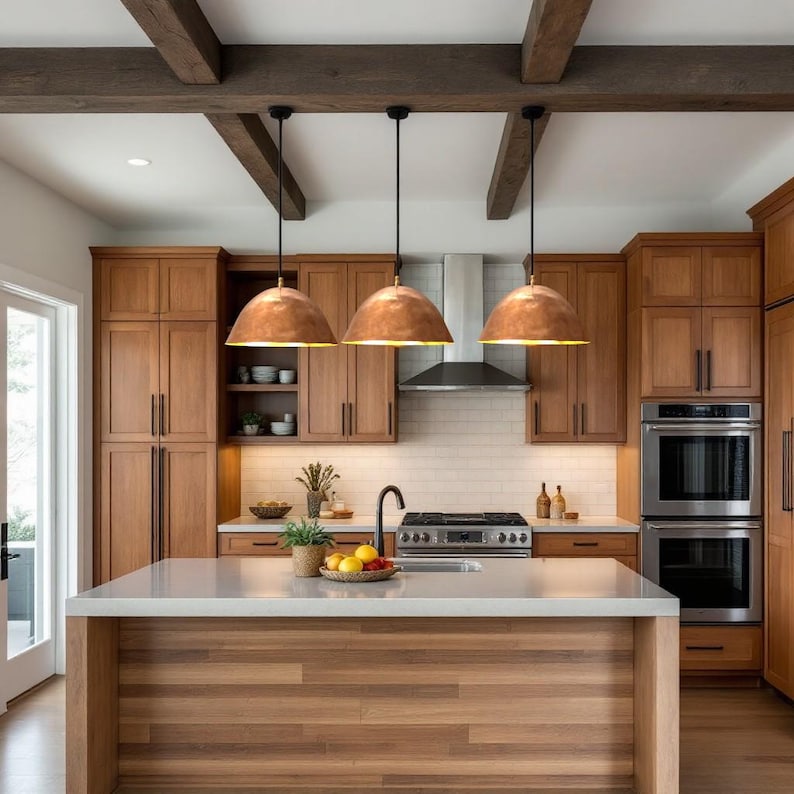 Set of Copper Pendant Light, Vintage Patina Pendant Lights, Kitchen ...