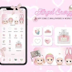 Pink Bow App Icon Pack: Angel Energy, Coquette iPhone Wallpaper (Digital Download)