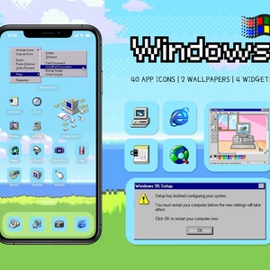 Windows iOS Icon Pack, Windows 95, Widgets, Retro Game Theme, Pixel Wallpaper, 8bit Home Screen Wallpaper
