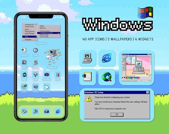 Pacchetto icone iOS per Windows 95: tema Retro Pixel (download digitale)