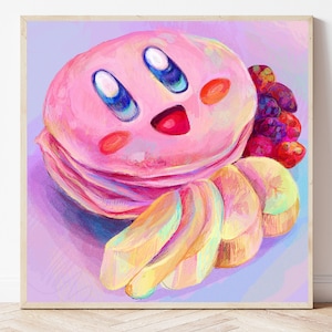 Kirby Pancakes Art Print for Game Room Wall, Cute Gift for Nintendo and Kirby Fans, Food Inspired Art Poster