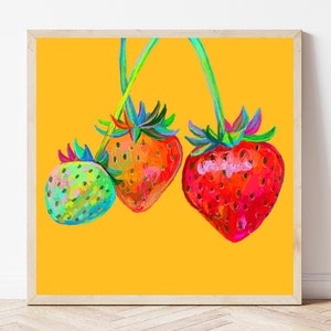 Three Colorful Strawberries Art Print