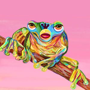 Furby as a Frog Art Print, 90s themed wall art, Cursed Furby art, Quirky Wall Decor, weird 90s inspired art