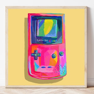Pink Nintendo Gameboy Color Art Print, Game Room Wall Art, Gift for Retro Gamer, Streamer Wall Decor