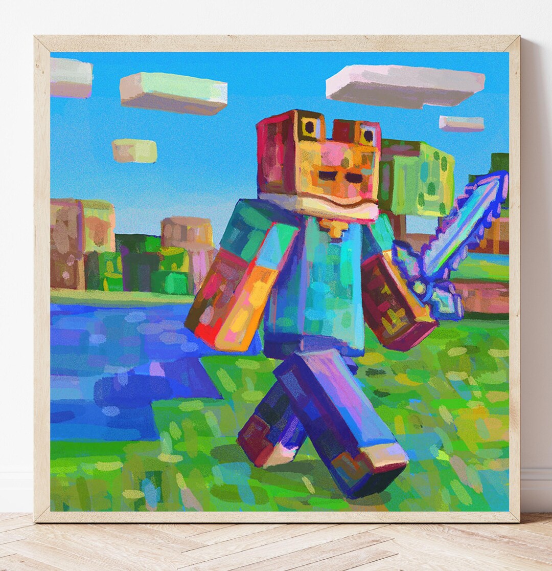 Frog as Steve From Minecraft Art Print and Canvas for Funny Fan Art for ...