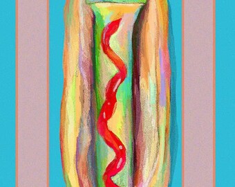 Hot Dog Frog Art Print and Canvas, Funny Quirky Wall Art for Home