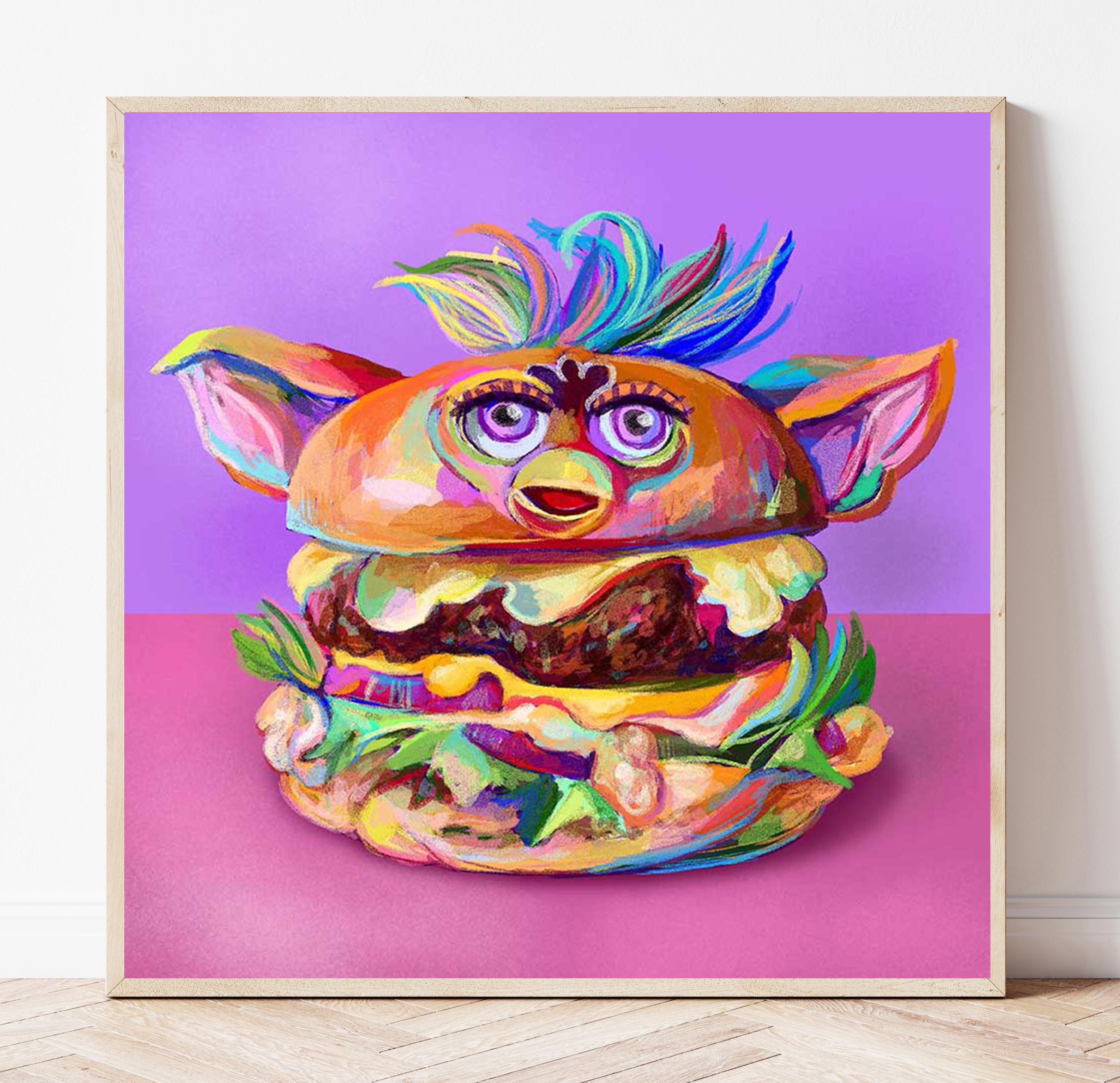 Cursed Furby Burger Fine Art Print, 90s Quirky Wall Decor - Etsy