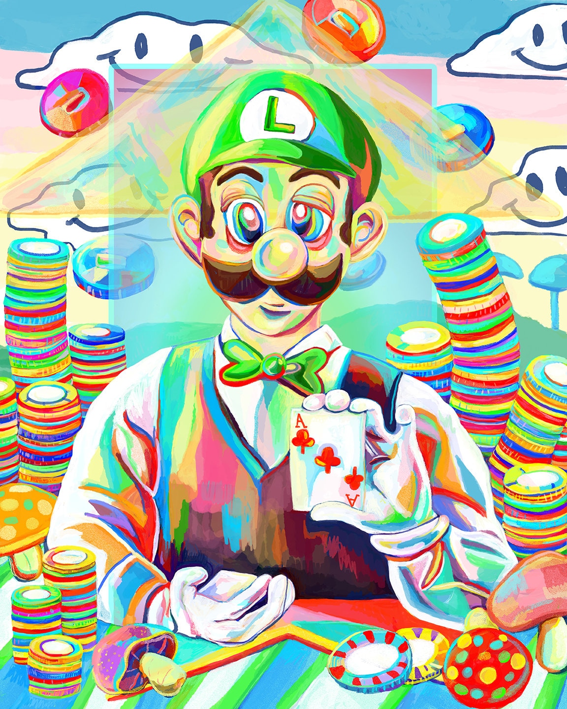 Casino Luigi Art Print – Funny Super Mario Poster, Game Room Decor