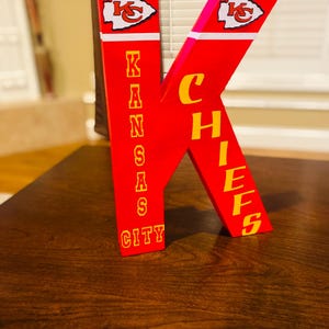 Kansas City Chiefs - Paper Mache Letter “K” decorated. Unique Chiefs fan gift. Office decor.