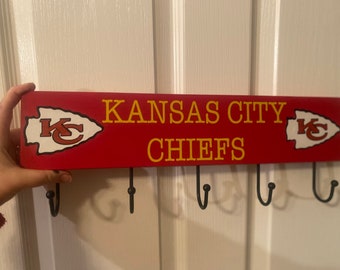 Hand Crafted Wooden Kansas City Chiefs Wall Mount Coat Hanger