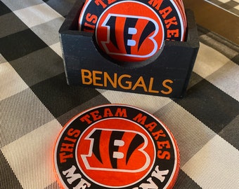 Hand Painted Cincinnati Bengals Coasters - Set of 6 with Holder
