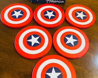 Captain America Shield Coasters - Set of 6, Man Cave Decor