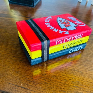 Kansas City Chiefs wooden book stack / Chiefs decor / Office decor / Kansas City Chiefs decor / Man cave decor / Chiefs gift