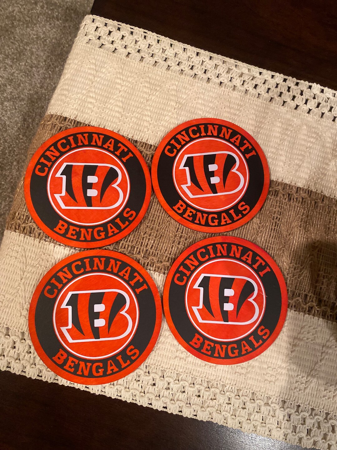 Cincinnati Bengals Custom Rubber Car Coasters Set Of 2 - Absorbent NFL Fan Gear
