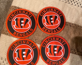 Cincinnati Bengals Coasters: Hand Painted Wood, Set of 4