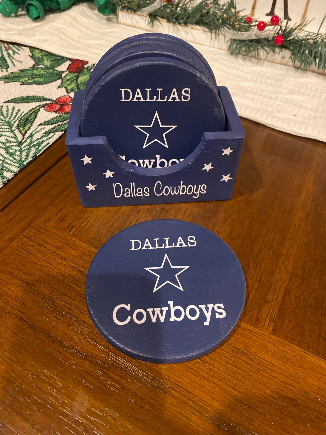 Dallas Cowboys Coasters Set of 6 With Holder Man Cave Etsy