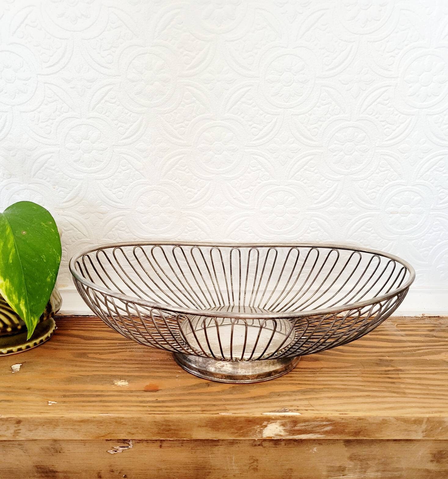 Mid-Century Rare Silver-Plated Wire Irregular Fruit Basket from Germany Mid-Century Rare Silver-Plated Wire Irregular Fruit Basket from Germany