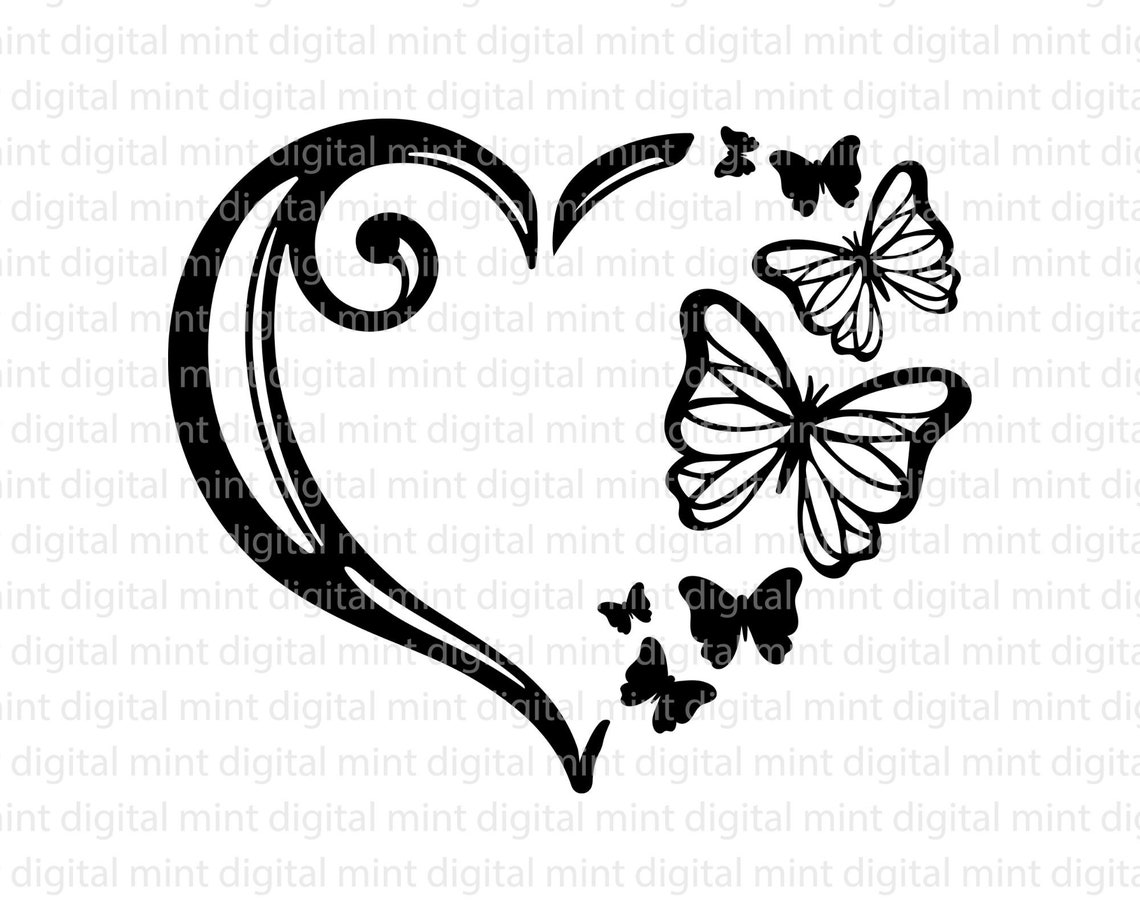 Heart Butterfly SVG Love Butterfly SVG and PNG Laser Cut Etsy