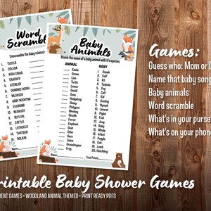 Printable Baby Shower Games - Woodland Animal Theme