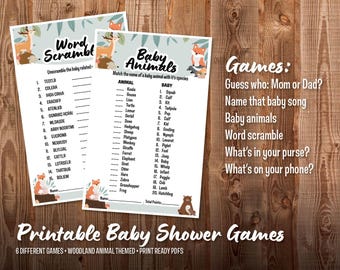 Printable Baby Shower Games - Woodland Animal Theme