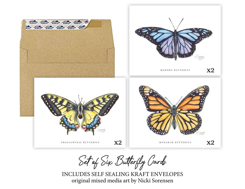 Set of 6 Butterfly Cards - Etsy