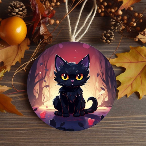 Cute Black Cat Halloween Ornament for Mini Tree Decoration