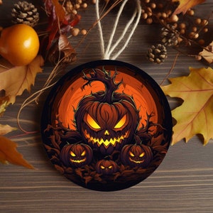 Scary Pumpkin Jack-O-Lantern Halloween Ornament for Mini Tree Decoration (3.5 inch)