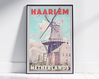 Haarlem Poster  by Alecse | Limited Edition Netherlands Travel Poster | Haarlem print | Dutch Gift | Dutch Windmill | Classic Holland Print