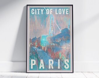 Paris Poster City of Love by Alecse | Limited Edition | Paris Vintage Travel Poster | Paris Gallery Wall Print of the Eiffel Tower