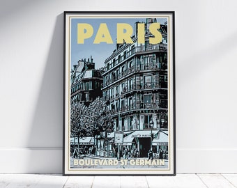 Saint Germain Poster by Alecse | Limited Edition Paris Vintage Travel Poster | St Germain -des-Près Gallery Wall Print of Paris | Deco Gift