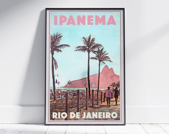 Rio Poster Ipanema 22 by Alecse | Limited Edition Brazil Travel Poster | Classic Rio de Janeiro Gallery Wall Print of Ipanema Beach