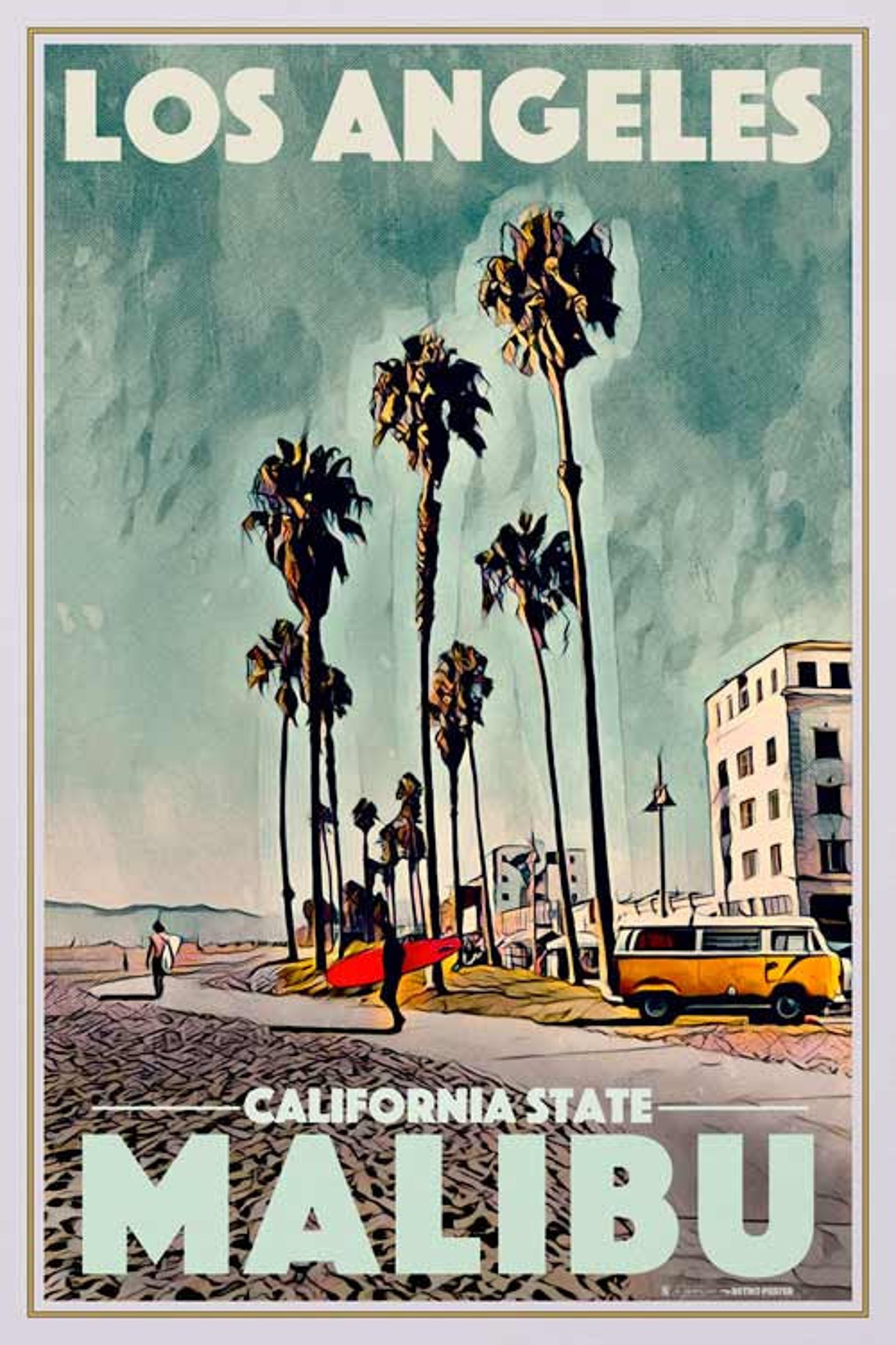 Poster Malibu Beach Vintage Originele Retro Art Print Etsy
