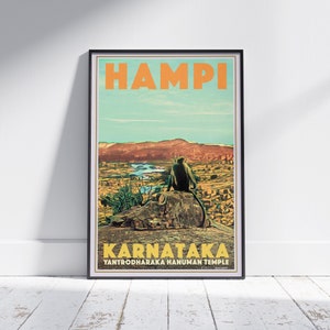Hampi Poster Hanuman by Alecse | Limited Edition | Karnataka Poster | India Gallery Wall Print of Hampi | Classic poster of Hampi India