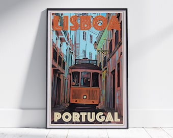 Lisbon Poster In Front of the Tram by Alecse | Limited Edition | Portugal Travel Poster | Lisbon print | Classic Poster of Lisbon's Tramway