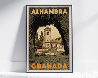 Alhambra Poster Orange by Alecse | Limited Edition Andalucia Travel Poster of Granada | Alhambra Print | Spain Gallery Wall Print Andalucia