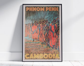 Cambodia Poster Phnom Penh Monks by Alecse | Limited Edition Cambodia Travel Poster | Phnom Penh Print | Classic Cambodia Print Monks Poster