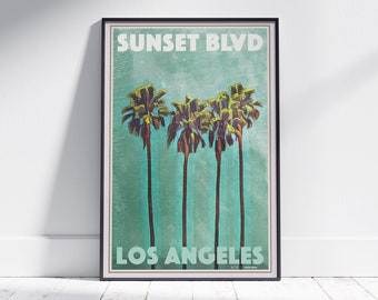 Los Angeles Poster Sunset Palm Trees by Alecse | Limited Edition California Travel Poster | Palm Trees Gallery Wall Print of Los Angeles