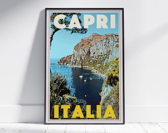 Capri Poster Panorama by Alecse | Limited Edition | Italy Travel Poster | Classic Capri Poster | Italy Gallery Wall Print of Capri