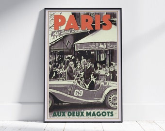 Paris Poster Café Aux 2 Magots by Alecse | Limited Edition Paris Travel Poster France | St Germain Poster | Classic Paris Print Deux Magots