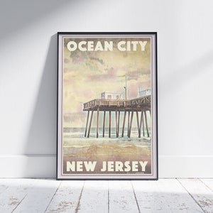 New Jersey Poster Ocean City Pier by Alecse | Limited Edition New Jersey Travel Poster | Classic Ocean City Gallery Wall Print of New Jersey