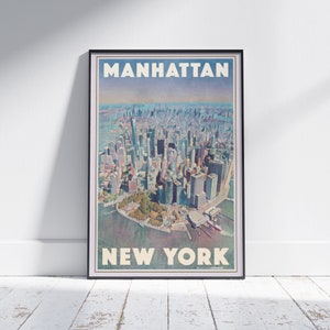 Manhattan Poster From the Sky by Alecse | Limited Edition New York Travel Poster | Manhattan Gallery Wall Print of New York | NY Decoration